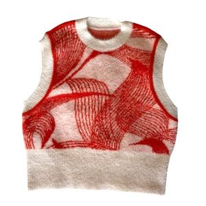 NWT pushBUTTON Cropped Knit Sweater Red White Size S